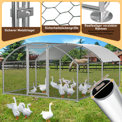 SWANEW Hühnerstall Freilaufgehege, 3 x 4 x 2 m, Dome Roof Freigehege, Verzinkter Stahl