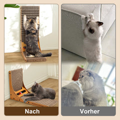 SWANEW Katzen Kratzbrett L förmig Kratzpappe Kratzmatte Eckkratzbrett, 62 cm Hohe Katzenkratzbrett mit Ballspielzeug