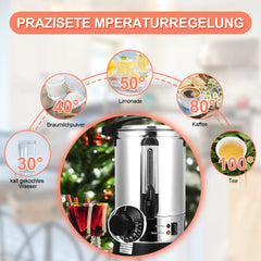 SWANEW Glühweinkocher 8L Glühweinkessel Edelstahl mit Auffangschale Zapfhahn Temperatureinstellung 30-110°C Glühweinautomat Heißgetränkespender