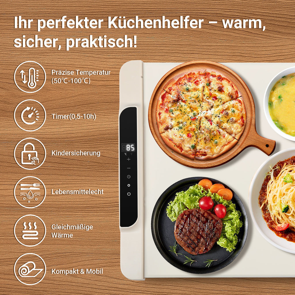 SWANEW Warmhalteplatte Elektrisch, 240W Faltbare Speisenwärmer, mit  Kindersicherung, 65x38 cm