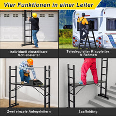 SWANEW Mehrzweckleiter, Arbeitsgerüst, bis max. 150 Kg, 4 in 1 Aluminium Leiter, 6+6 Stufen
