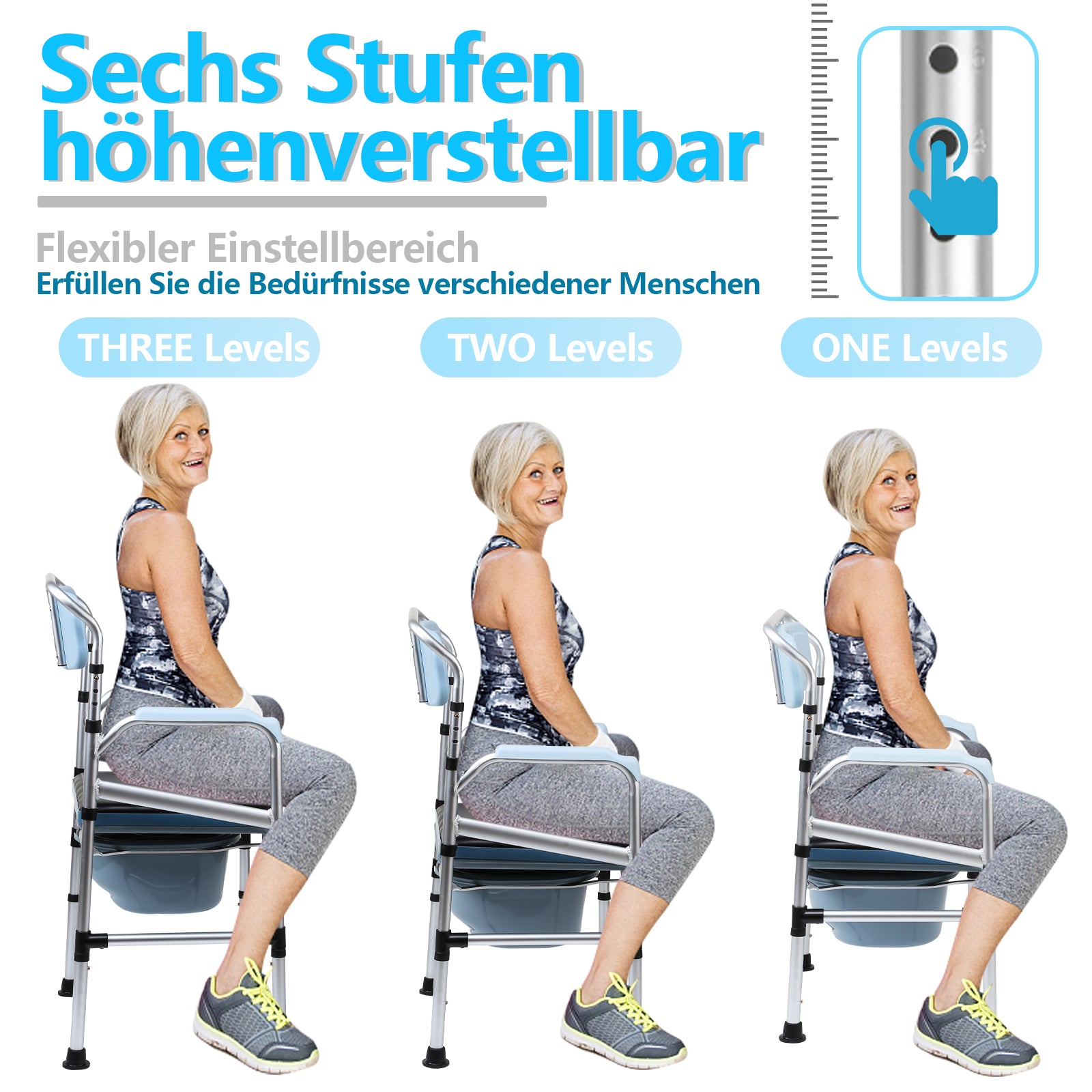 Toilettenstuhl, Duschhocker, WC-Stuhl Höhenverstellbar 42-54cm