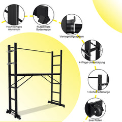 SWANEW Mehrzweckleiter, Gerüst, Alu Arbeitsgerüst, Gelenkleiter 4 in 1, Belastbar bis max. 150 Kg