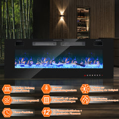 SWANEW Elektrokamin Wandkamin, Elektrischer Kamin, Wandkamin Elektrischer mit Heizung, 750W/1500W, 127cm