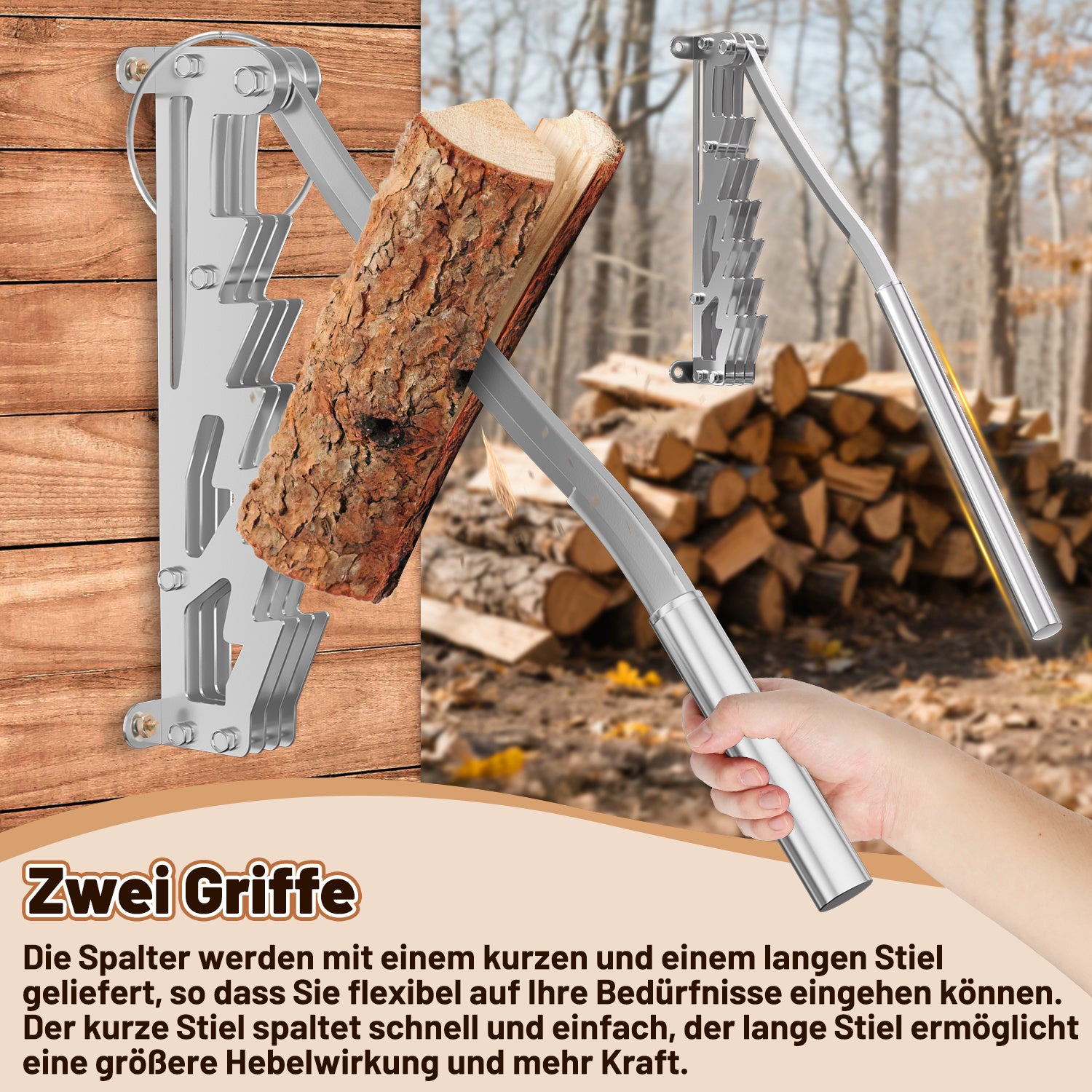 SWANEW Manueller Holzspalter mit langen Handgriff, Handholzspalter, Wandhalterung Brennholzspalter