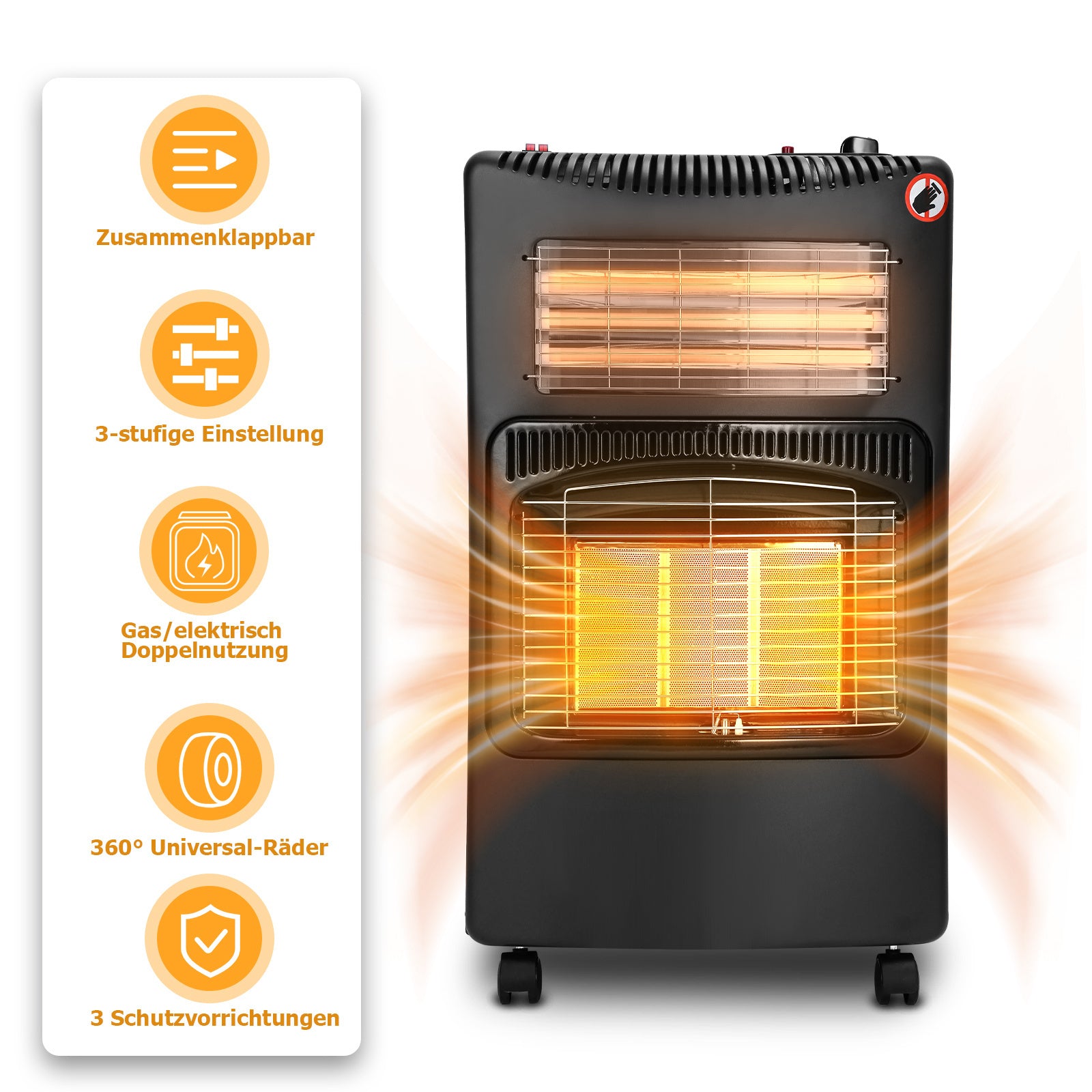 SWANEW Gasheizer für Gasflasche, Gasheizung, 4200W + 1200W Gas-Elektro-Heizgerät