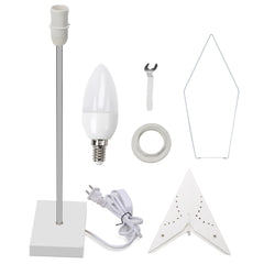 SWANEW Weihnachtsstern Tischlampe, Holzsockel, Weißer 3D-Papierstern φ42cm, Dekorative Papierstern Weihnachten Tischlampe mit Kabelschalter, E14, inkl. Leuchtmittel