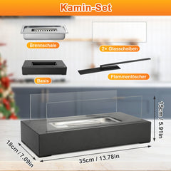 SWANEW Tischkamin Bioethanol, Dekokamin, Tischfeuer mit Löschstab Ethanol, 35 x 18 x 15 cm