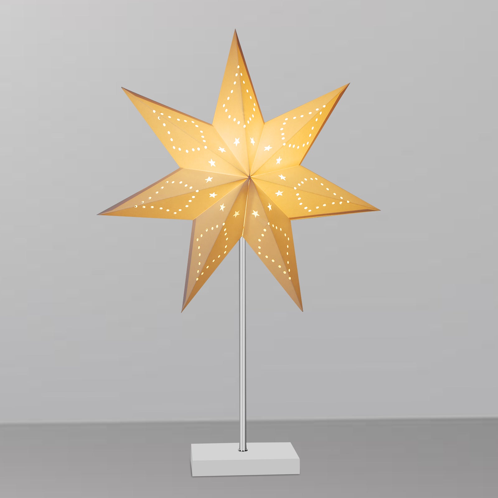 SWANEW Weihnachtsstern Tischlampe, Holzsockel, Weißer 3D-Papierstern φ42cm, Dekorative Papierstern Weihnachten Tischlampe mit Kabelschalter, E14, inkl. Leuchtmittel
