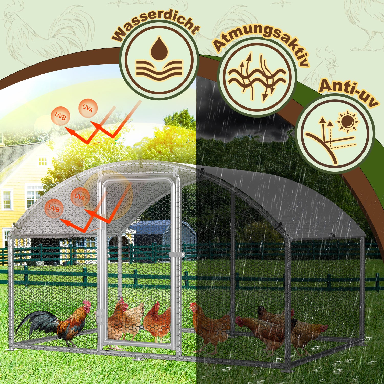 Hühnerstall Freilaufgehege 3x2x2m Hühnerhaus Dome Roof