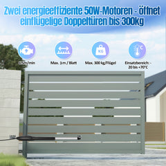 SWANEW Automatischer Flügeltorantrieb, Doppelflügeltorantrieb, Torantrieb Drehtorantrieb Toröffner Drehtoröffner Set Max 6m, 300kg / 3m pro Flügel (50Wx2)