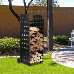 SWANEW Kaminholzwagen Brennholzwagen Kaminholzständer Trolley,Kaminzubehör Holzkarre 60kg, Mit Lochplatte, 42x35x112cm