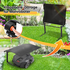 SWANEW Mähroboter Garage, Rasenmäher Garage mit Zusammenklappbar Dach, Regenschutz für Roboter-Rasenmäher