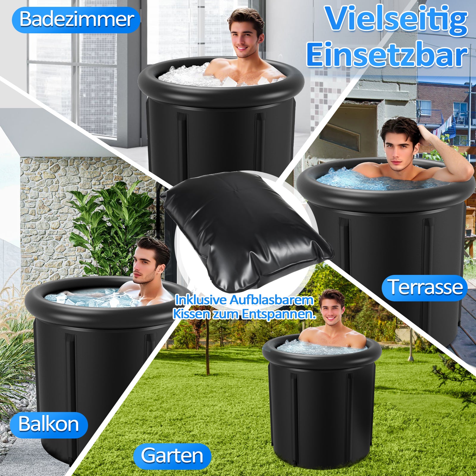 SWANEW Eisbad Eisbaden Tonne 80 cm, Faltbare Badewanne 390L, Kältetherapie Set mit 5 Isolierschichten, Aufblasbare Eistonne-Set für Zuhause