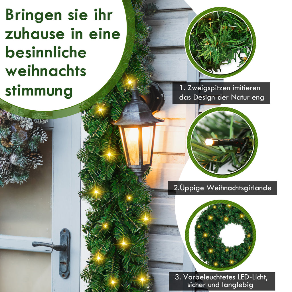 SWANEW Weihnachtsgirlande 5m 100 LEDs, Weihnachten Dekoration, Weihnachten Grüne Girlande mit Lichterkette Tannengirlande