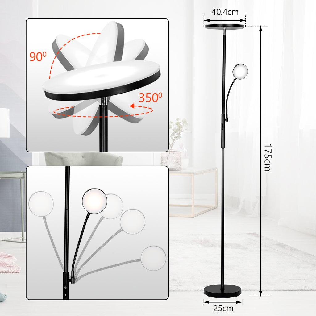 SWANEW LED Stehleuchte 27W Dimmbar Stehlampe, Deckenfluter mit 2 Lampen, Leseleuchte mit Fernbedienung, 175cm