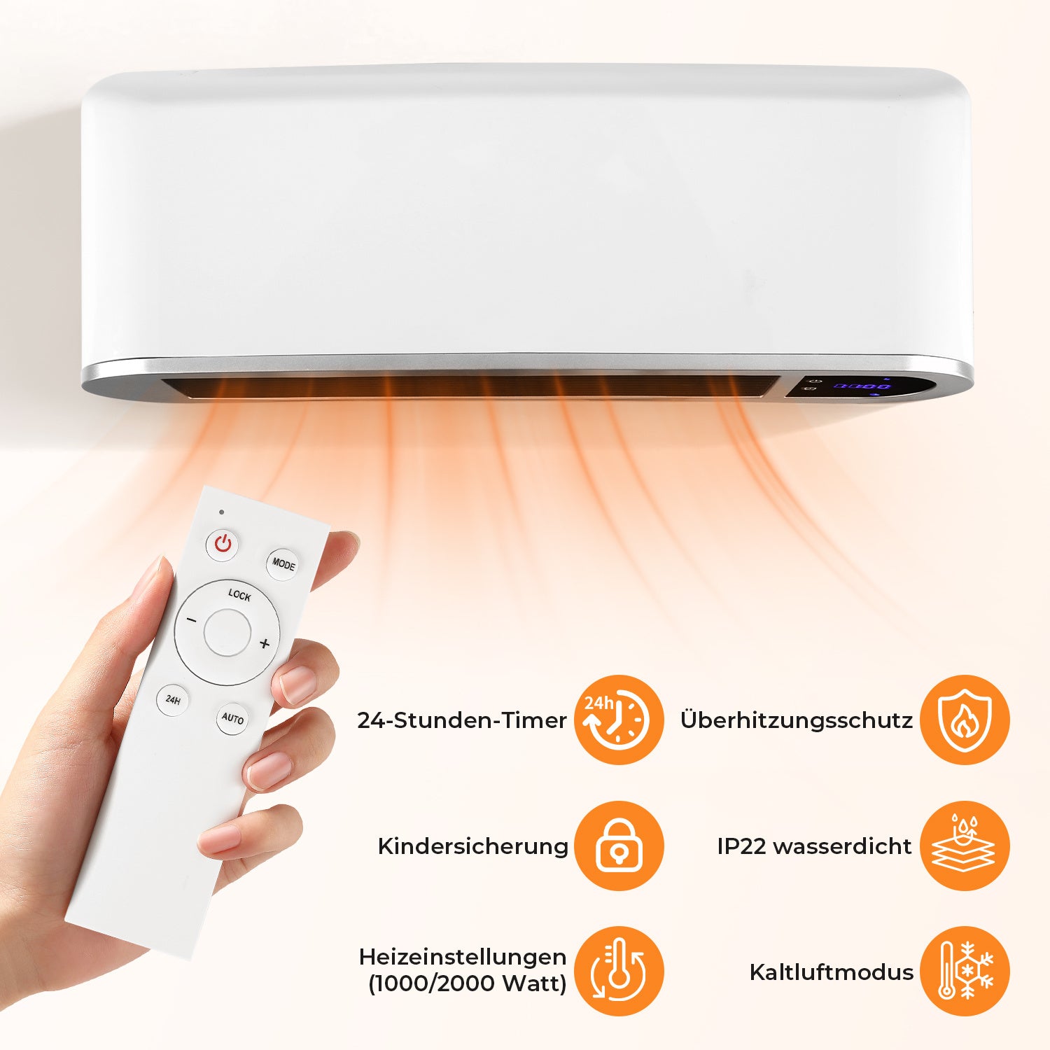 SWANEW Heizlüfter Keramik 2000W, Wandheizung, Wifi Elektroheizung, mit Fernsteuerung