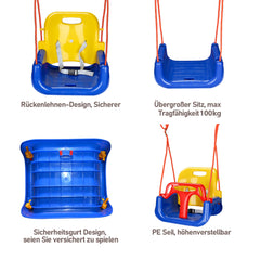 SWANEW Kinderschaukel, Babyschaukel, Spielplatz Schaukel, Outdoor abnehmbare Freien Schaukelsitz Kinder mit Rueckenlehne und Anschnallgurt 3 in 1