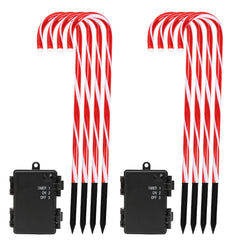 SWANEW Zuckerstangen LED Garten Weihnachtsdeko, 4/8 Stück Zuckerstange Weihnachts Dekoration Leuchtstab Außen, mit Erdspieß, wasserdichte Batteriebox