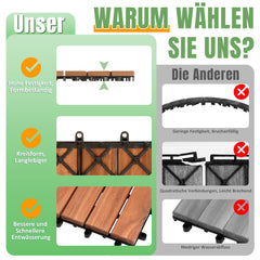 SWANEW Holzfliesen, Terrassenfliese, Balkonfliesen, 30x30 cm, 1-5 m²