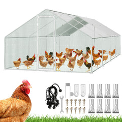 SWANEW Hühnerstall, 3x8x2m, Freilaufgehege, Hühnerhaus, Kleintiergehege, Voliere