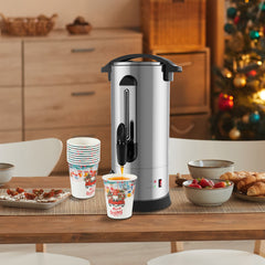 SWANEW Glühweinkocher 10L, 1500W Glühweinkessel, Heißgetränkeautomat, Glühweintopf Edelstahl, mit Füllstandsanzeige, mit 10 Tassen