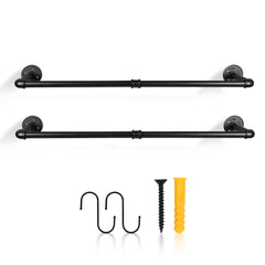 SWANEW Wandgarderobe Kleiderstange Wandmontage mit Haken, 92 x 25 cm 65kg Belastbar