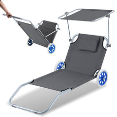 SWANEW Sonnenliege Alu mit 2 Rädern klappbar Strandliege Gartenliege