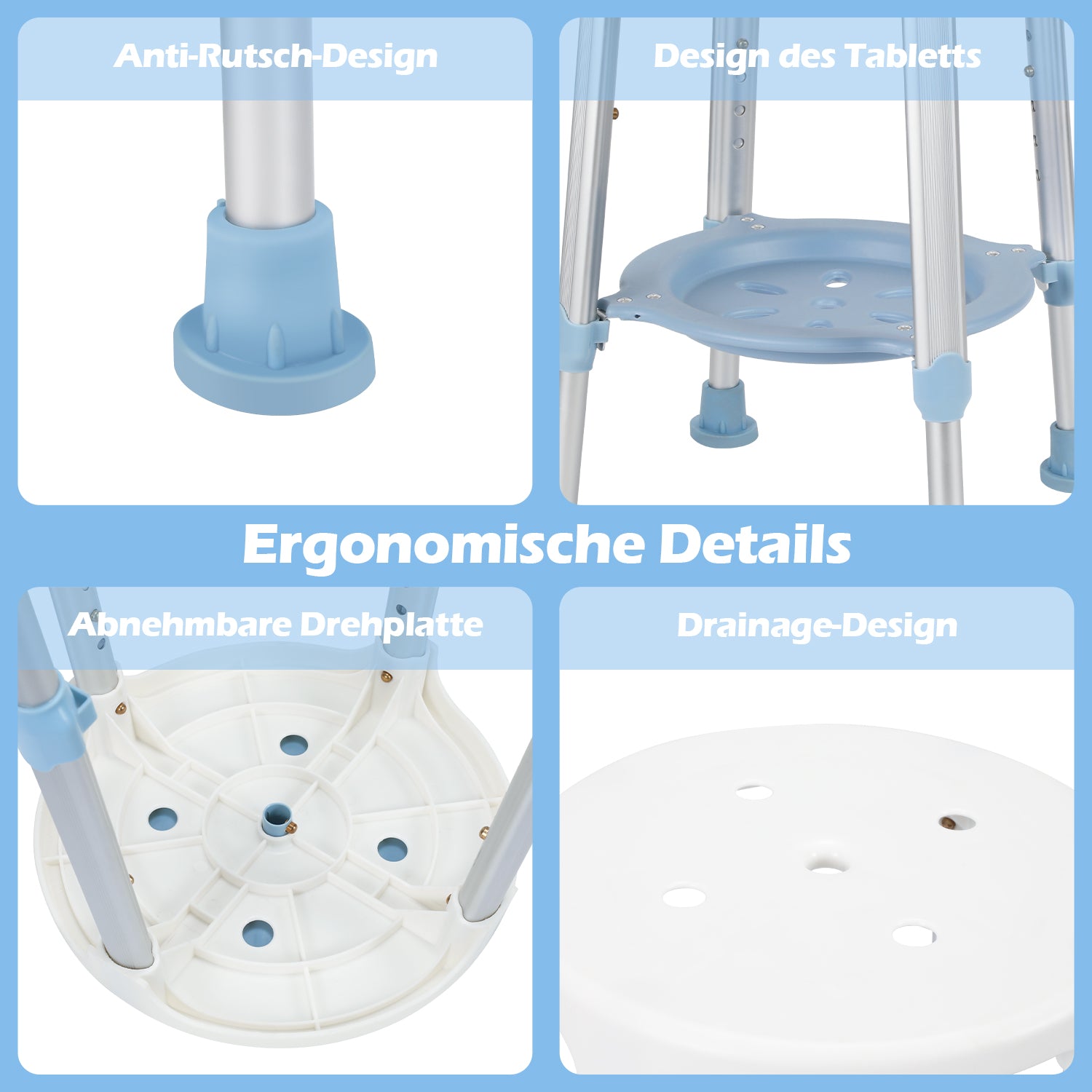 360°Drehbarer Duschhocker Duschstuhl Höhenverstellbar 42-54 cm