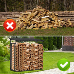 SWANEW Kaminholzregal, Metall brennholzregal, Feuerholzregal, mit Dach, 185x70x185cm