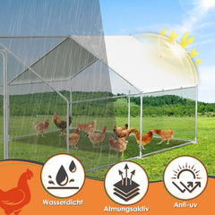 SWANEW Hühnerstall Freilaufgehege, 3x4x2m, Hühnerhaus, Verzinkter Stahl Kleintierstall