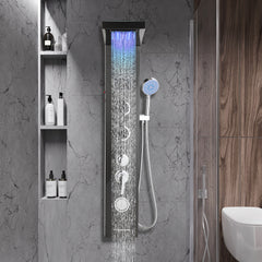 SWANEW LED Duschpaneel, Regendusche Duschsystem mit Temperaturanzeige, 5 Funktionen Duschsäule,Verstellbare Massagedüsen