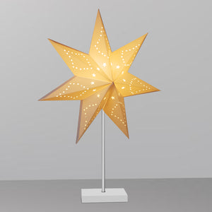 SWANEW Weihnachtsstern Tischlampe, Holzsockel, Weißer 3D-Papierstern φ42cm, Dekorative Papierstern Weihnachten Tischlampe mit Kabelschalter, E14, inkl. Leuchtmittel