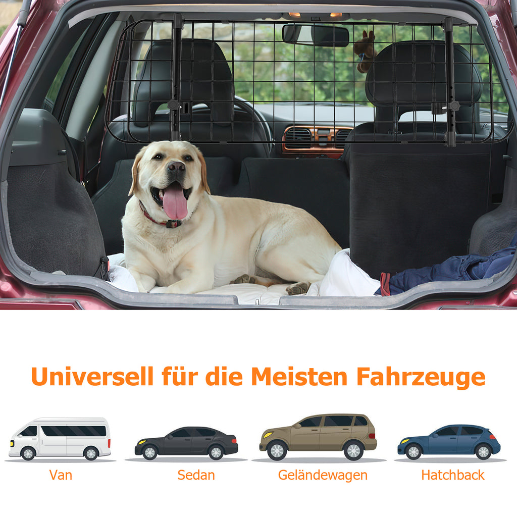 SWANEW Hundegitter Auto, Autoschutzgitter Verstellbare Breite, Kopfstützen-Hundegitter mit Sicherheitsgurt Hundeschutzgitter