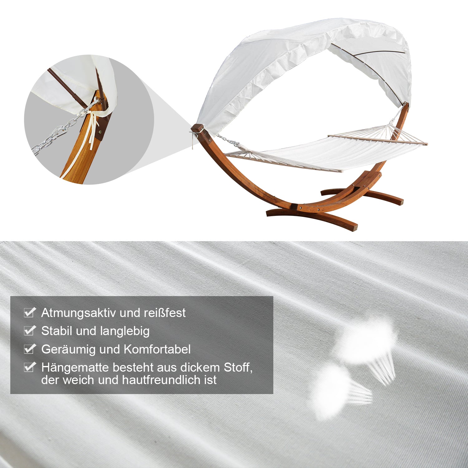 SWANEW Hängematten mit Gestell Outdoor Holz Hängematte mit Dach Hängemattengestell 200×150cm, Hängesessel 2 Personen Belastbarkeit 200kg