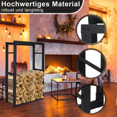 SWANEW Kaminholzregal innen metall Brennholzregal für innen außen, Kaminholzständer, Holzstapelhilfe, Schwarz