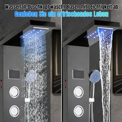 SWANEW LED Duschpaneel, Regendusche Duschsystem mit Temperaturanzeige, 5 Funktionen Duschsäule,Verstellbare Massagedüsen