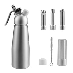 SWANEW Sahnespender Aluminium/Edelstahl Sahnesyphon, 0,5 L Mit 3 Edelstahl Deko-Düsen und Reinigungbürste