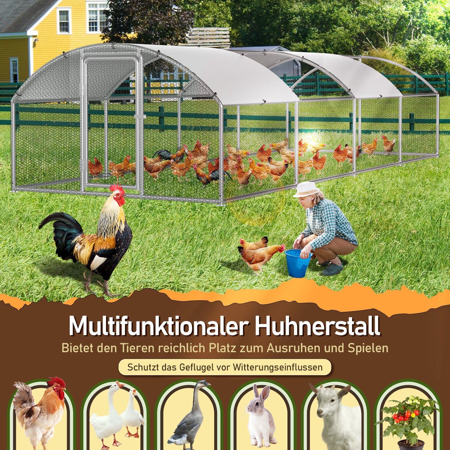 Hühnerstall Freilaufgehege 3x8x2m Kuppel Dach