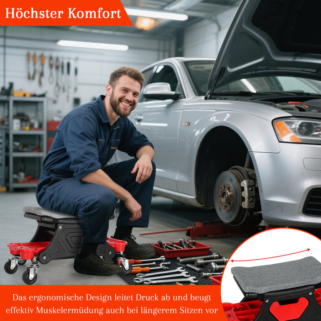 SWANEW Werkstatthocker Rollhocker, Werkstatt Rollsitz, mit Aufbewahrungsbox