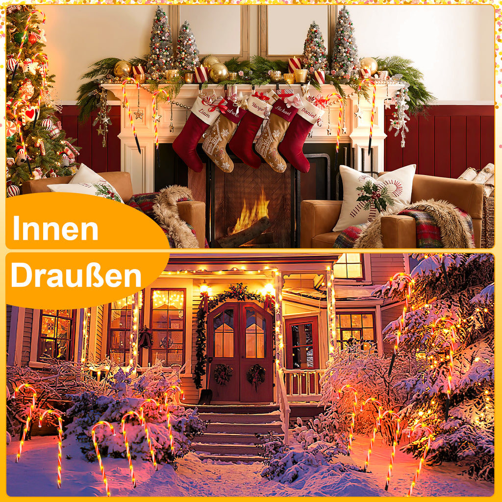 SWANEW Zuckerstangen LED Garten Weihnachtsdeko, 4/8 Stück Zuckerstange Weihnachts Dekoration Leuchtstab Außen, mit Erdspieß, wasserdichte Batteriebox