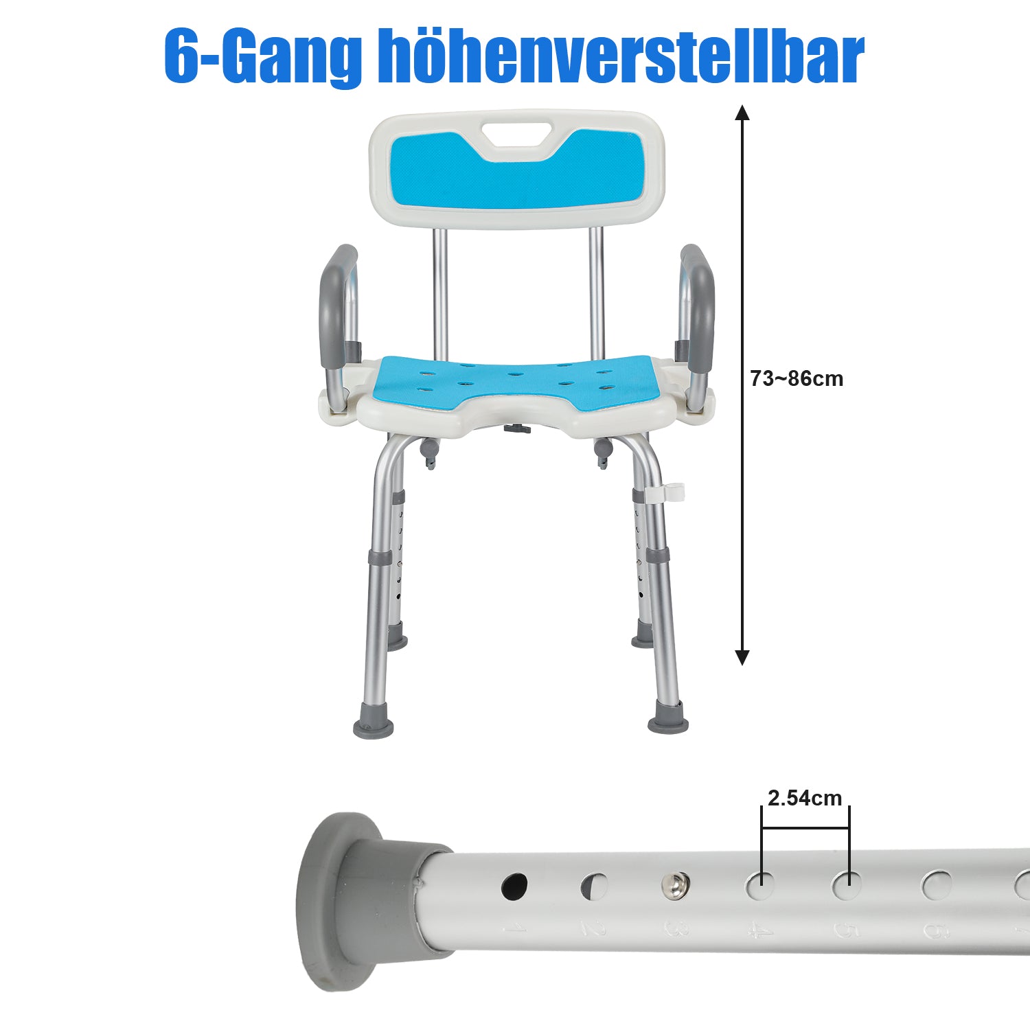 Duschstuhl mit abnehmbaren Armen und Rückenlehne