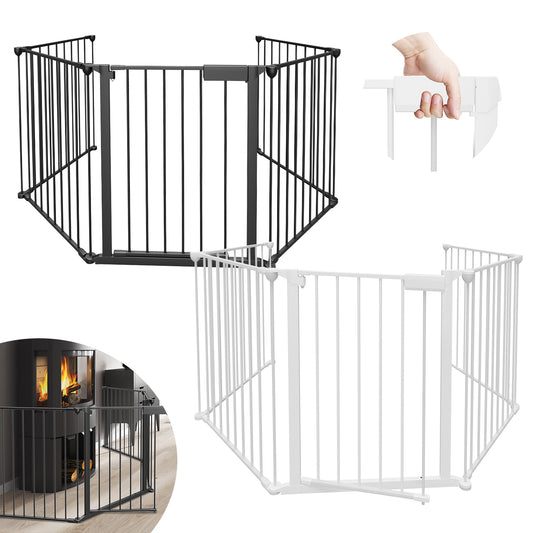 SWANEW Kaminschutzgitter mit Tür Metall Absperrgitter, Tierschutzgitter Babygitter Sicherung Elementen für Kinde, Laufstall faltbar 5-teilig (je 60 x 75 cm)