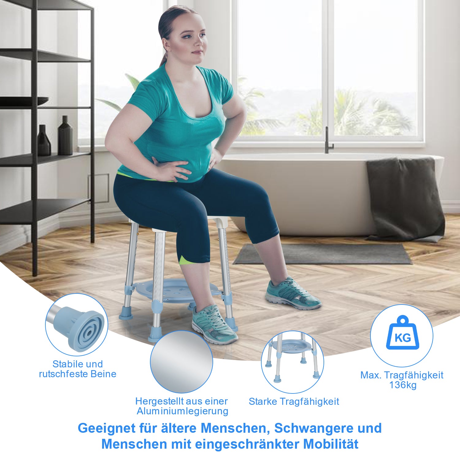 360°Drehbarer Duschhocker Duschstuhl Höhenverstellbar 42-54 cm