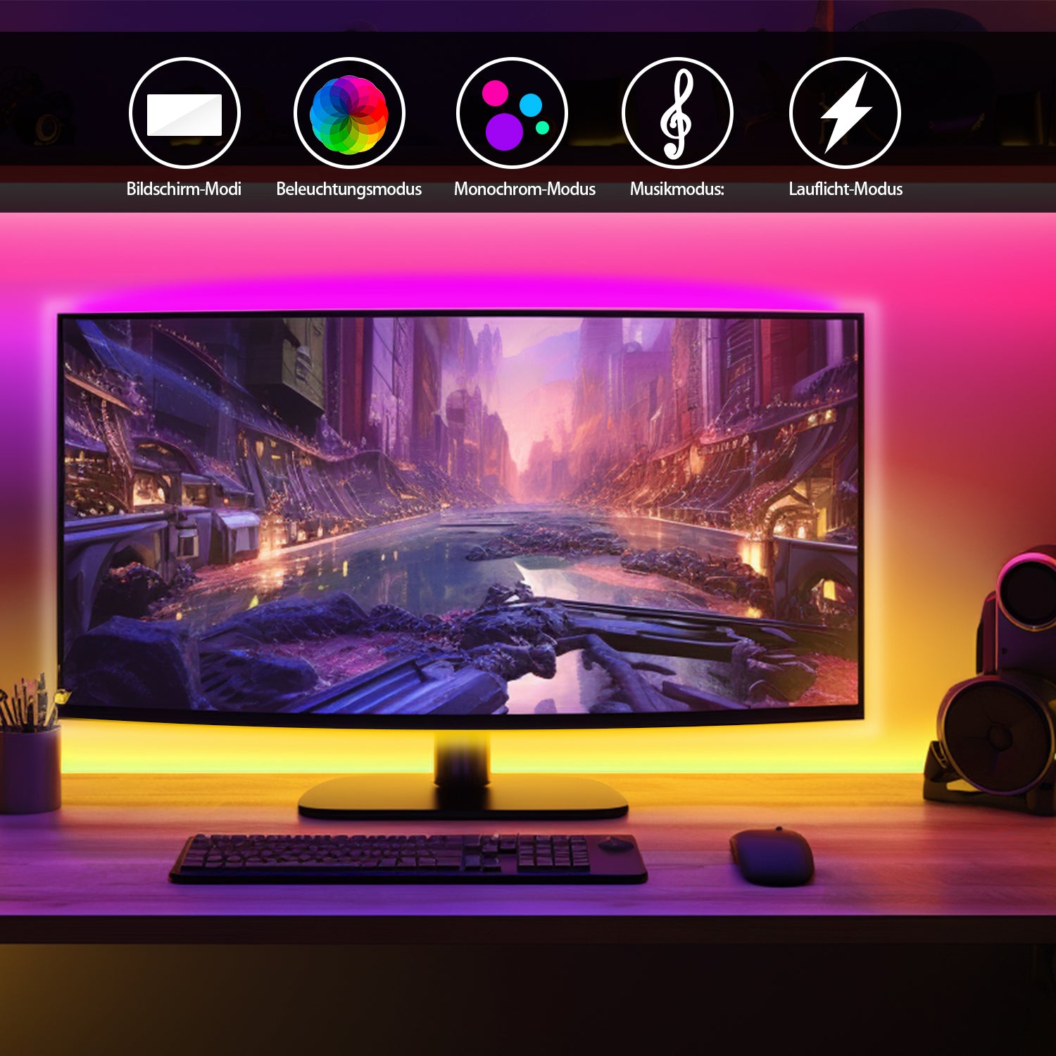 Neon LED Strip RGBIC Gaming PC Monitor Hintergrundbeleuchtung