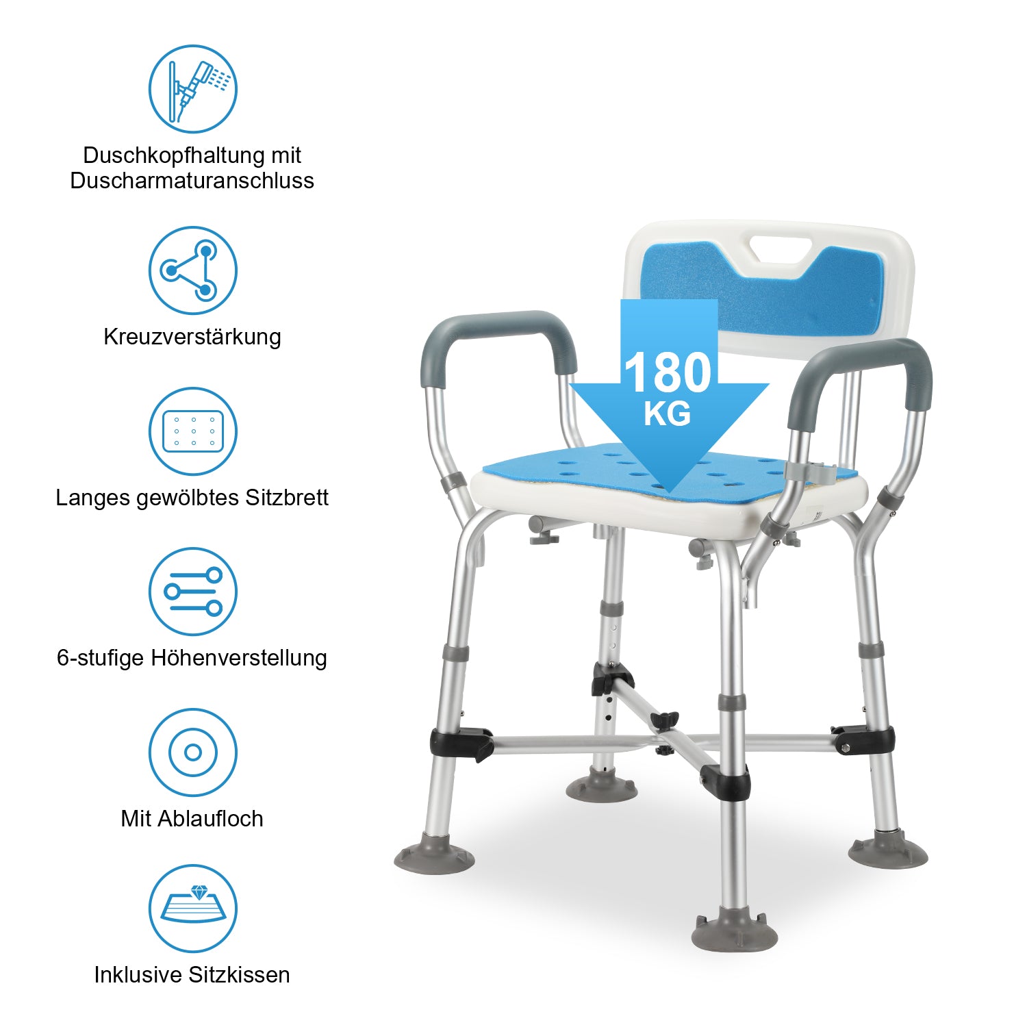 Duschhocker mit Doppelt Verstärkter Querbalken