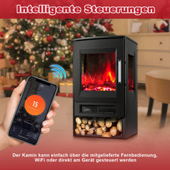 SWANEW Elektrokamin mit Heizlüfter Fernbedienung, 900/1800W Elektro Kamin mit Thermostat Heizfunktion, Timer, Elektrischer Heizung LED Kaminfeuer Effekt, WiFi Fernbedienung