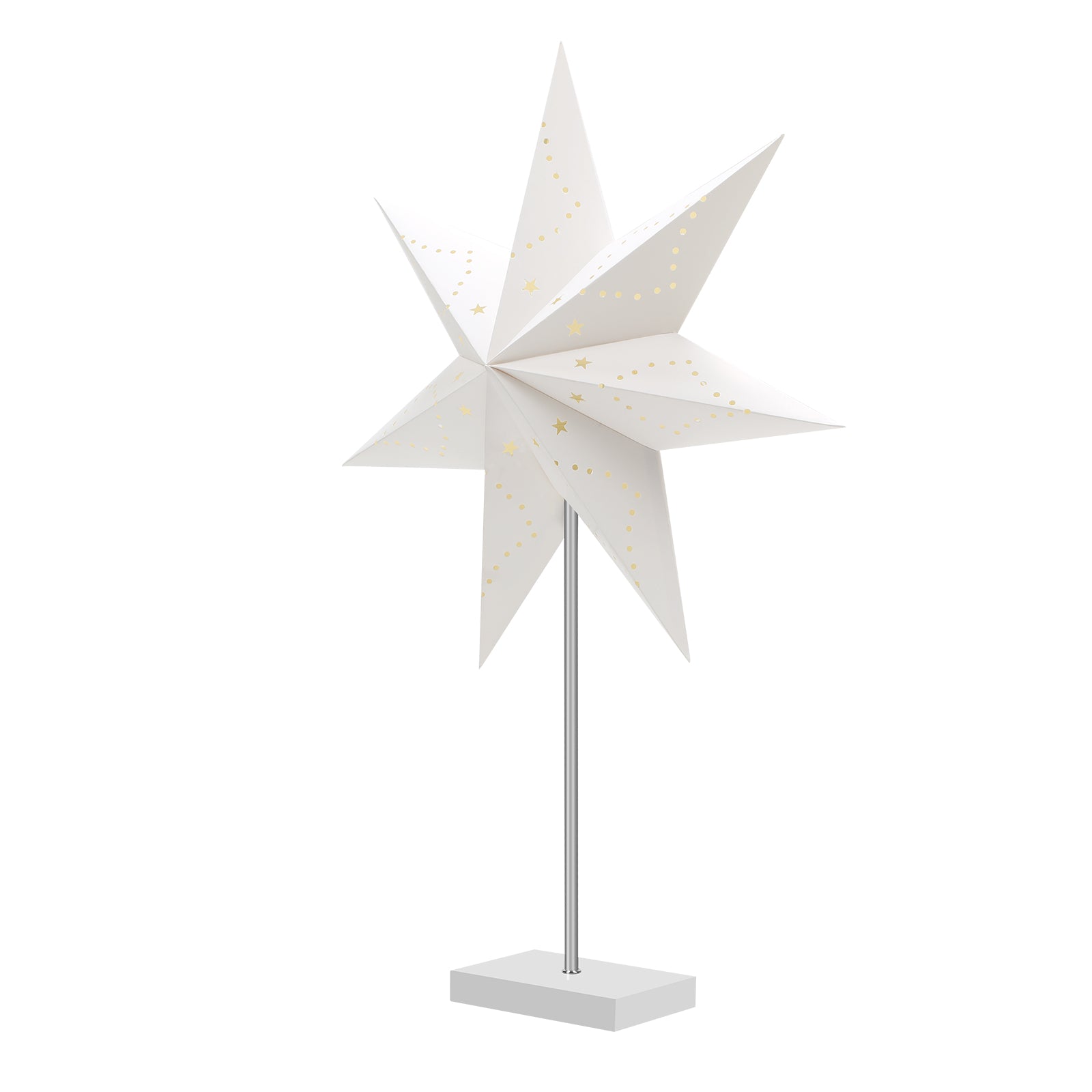 SWANEW Weihnachtsstern Tischlampe, Holzsockel, Weißer 3D-Papierstern φ42cm, Dekorative Papierstern Weihnachten Tischlampe mit Kabelschalter, E14, inkl. Leuchtmittel