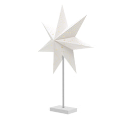 SWANEW Weihnachtsstern Tischlampe, Holzsockel, Weißer 3D-Papierstern φ42cm, Dekorative Papierstern Weihnachten Tischlampe mit Kabelschalter, E14, inkl. Leuchtmittel