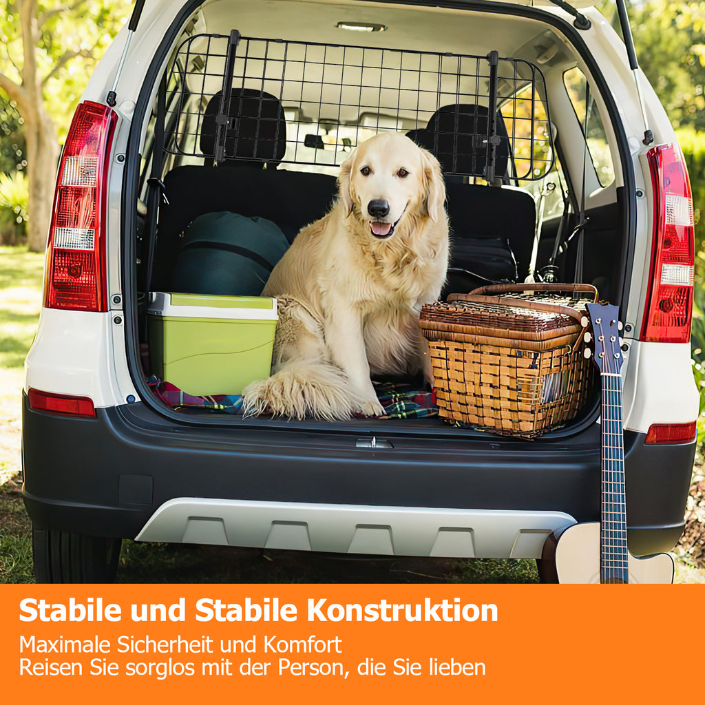 SWANEW Hundegitter Auto, Autoschutzgitter Verstellbare Breite, Kopfstützen-Hundegitter mit Sicherheitsgurt Hundeschutzgitter